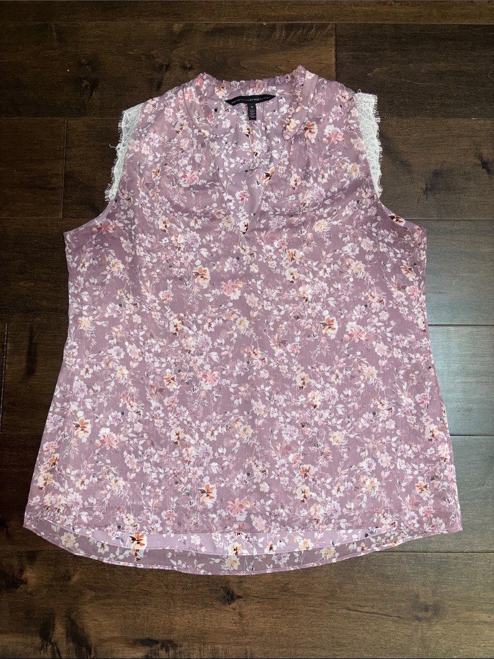 White House Black Market Floral Lace-Trim Blouse